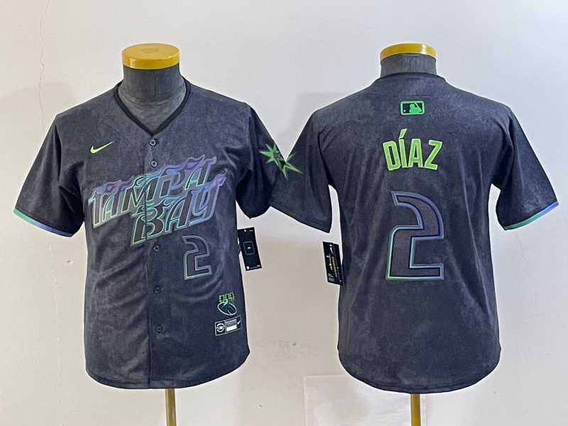 Youth Tampa Bay Rays #2 Yandy Diaz Charcoal 2024 City Connect Player Number Limited Cool Base Jersey->mlb youth jerseys->MLB Jersey